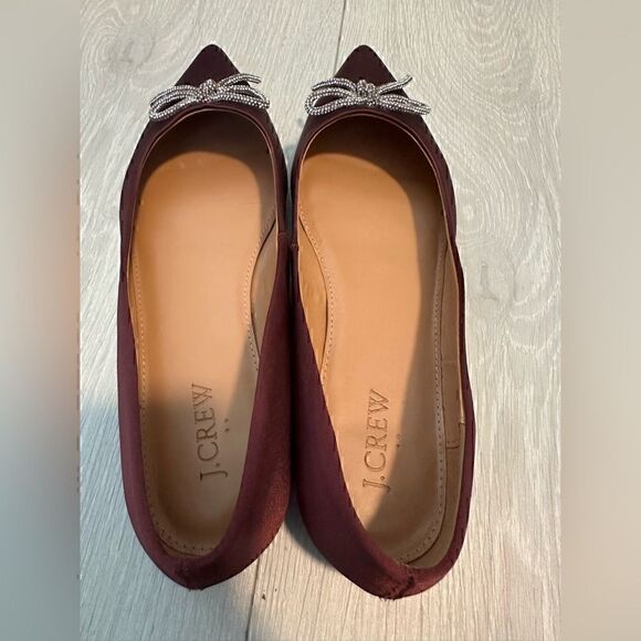 J. Crew Burgundy Flats Pointed Toe Bow Size 7.5 - Picture 7 of 8